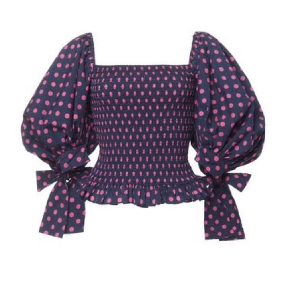 Caroline Constas Blue and Purple Puff Sleeve Blouse